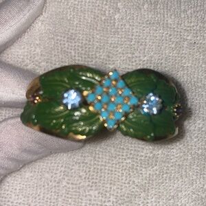 🔥❤️ Rare Vintage EUC Etched Enameled Hobé Rhinestone Hinged Bracelet ❤️🔥